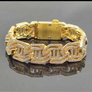 18K Gold Plated Ice Micro Pave Geometrical Cuban Link Streetwear Chunky Bracelet